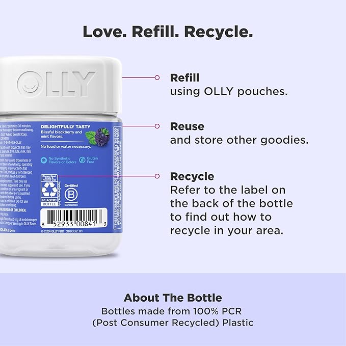 OLLY Extra Strength Sleep Gummy 5 mg Melatonin, L-Theanine, Chamomile, Lemon Balm Extracts, Sleep Aid, BlackBerry Flavor - 90 Count
