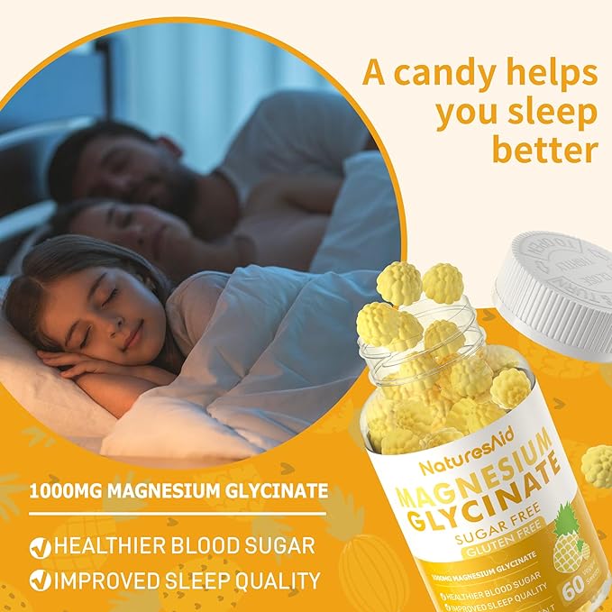Magnesium Glycinate Gummies 1000mg - Sugar Free Magnesium Potassium Supplement with Vitamin D, B6, CoQ10 for Calm Mood & Sleep Support - 120 Pineapple Gummies -2 Pack