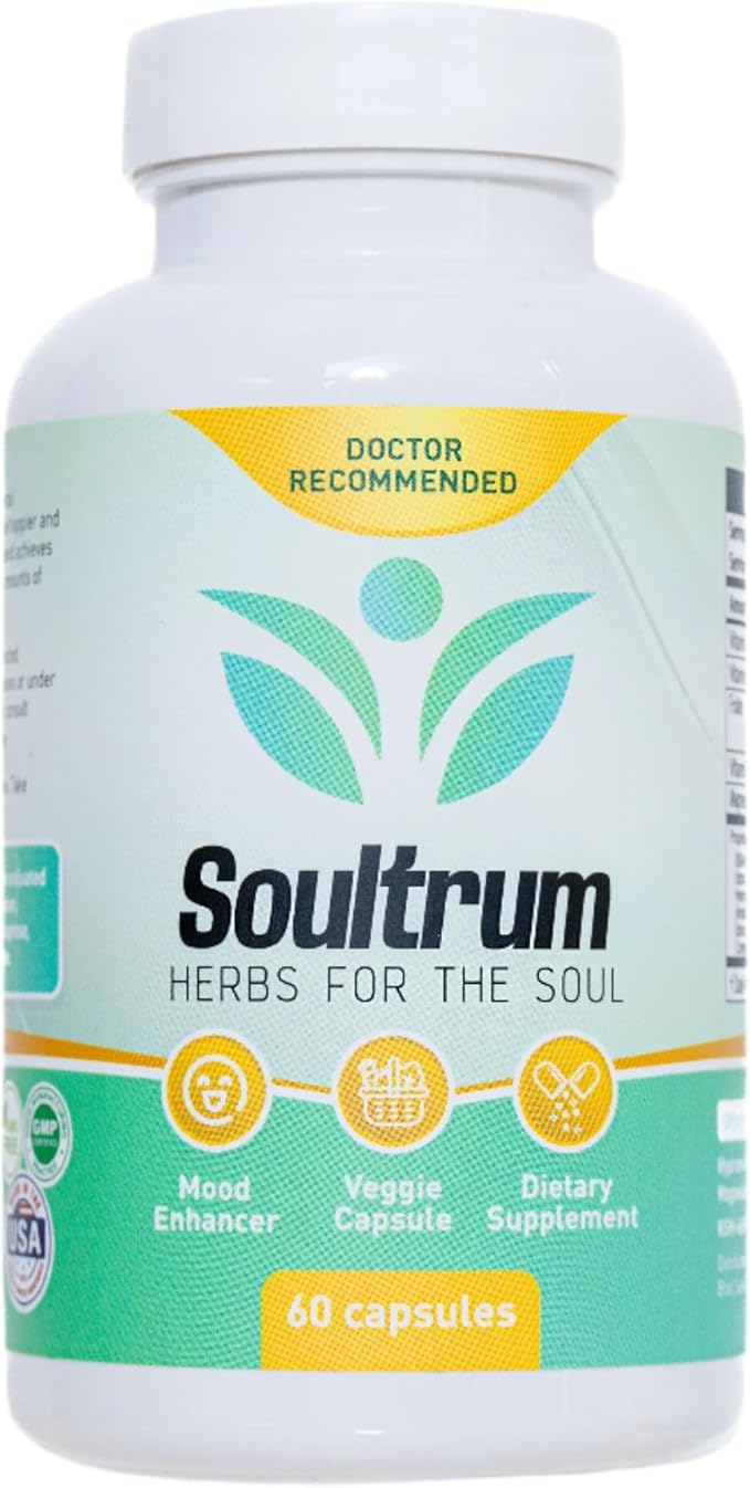 Mood Support Supplement - Daily Herbal Happiness, Energy and Focus Formula with Saffron, Omega 3 Fatty Acids, Turmeric, Rhodiola Rosea, Probiotics, L-Theanine, Magnesium and Ashwagandha - 60 Capsules