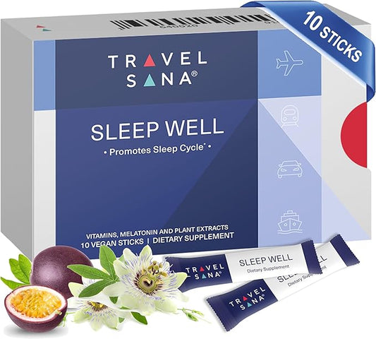 Sleep Well | Supports Jet Lag Relief for Travelers | Melatonin 1 mg, Passionflower Extract & Vitamins | Natural Sleep Support for Travelers | Fast-Acting | 10 Sticks