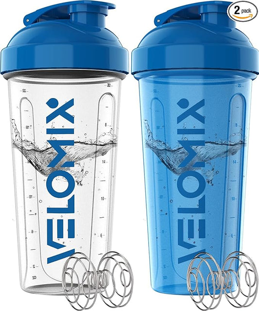 -2 Pack- 28 oz Protein Shaker Bottles for Protein Mixes - 2x Wire Whisk | Leak Proof Shaker Cups for Protein Shakes | Protein Shaker Bottle Pack | Shakers for Protein Shakes-Blue&Transparent