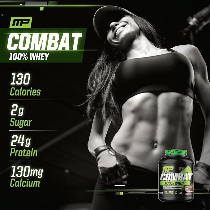 MusclePharm Combat 100% Whey Protein Powder, Cappuccino Flavor, Fast Recovery & Muscle Gain with Whey Protein Isolate, High Protein Powder for Women & Men, Gluten Free, 5 lb, 70 Servings