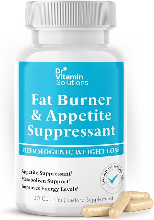 DR VITAMIN SOLUTIONS Fat Burner for Women & Men - Appetite Suppressant for Weight Loss - Pills w/Metabolism Booster Thermogenic Weight Loss Supplement - Chromium, Caffeine & Green Tea - 30 Ct.