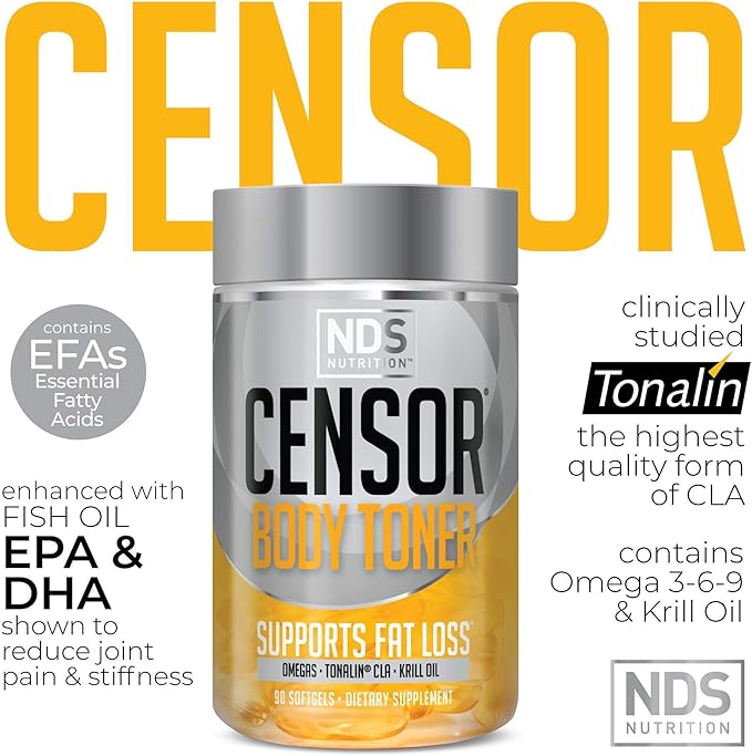 Censor NDS Nutrition Fat Loss-Body Toner with CLA (90 Softgels) & Siren Labs L-Carnitine Elite Burn Fat Loss Support Strawberry Blast 3000 mg (32 Servings)