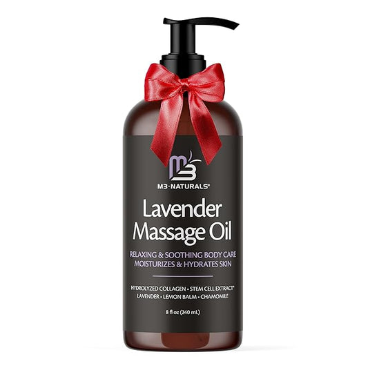 Lavender Massage Oil with Collagen and Stem Cells, Skin Tightening Therapy for Bum, Thighs, and Belly, Fast-Absorbing Cellulite Oil by M3 Naturals