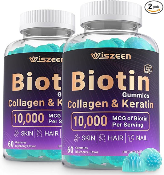 Biotin Gummies, Biotin 10000mcg with Collagen, Keratin, Hyaluronic Acid for Hair Growth, Hair Vitamins for Men and Women - Hair, Skin and Nails Support