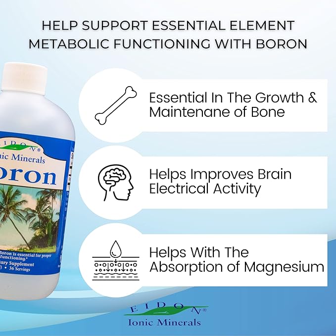 Eidon Ionic Minerals Liquid Boron Drops - Ionic Mineral Boron Supplement, Essential Element to Support Brain and Bone Health, Bioavailable, No Preservatives or Additives - 18 oz