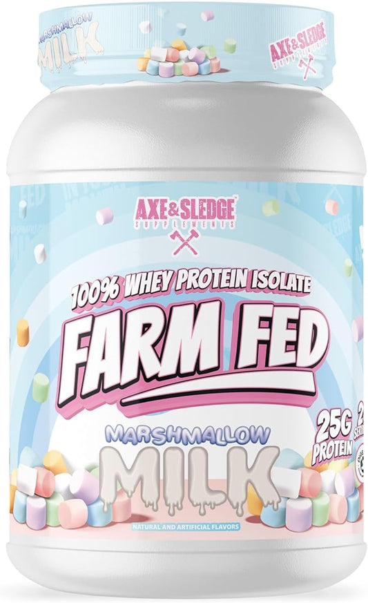 Axe & Sledge Supplements Farm Fed 100% Whey Protein Isolate with Digestive Enzymes (Marshmallow Milk)