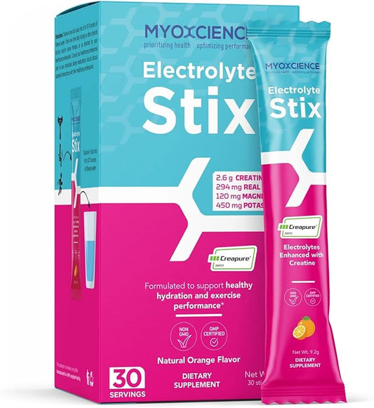 MYOXCIENCE Electrolyte STIX | Creatine Electrolyte Powder | Recovery from Exercise & Muscle Development w/Real Salt (Natural Orange Flavor) (Stix 30 ct)