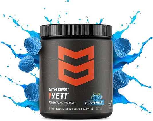MTN OPS Yeti Monster Pre-Workout Powder Energy Drink, 30-Serving Tub, Blue Raspberry