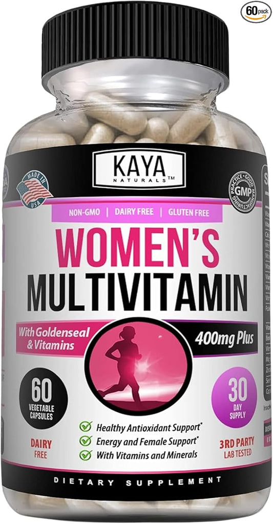 Kaya Naturals Women's Multivitamin, Overall Healthy Antioxidant, and Immune Support, Vitamins A, D, C, E, Biotin, Folic Acid, & Multi-Mineral, Energy & Metabolism Vitamin Supplement 60 Count