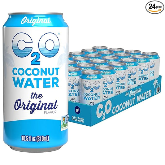 C2O - Coconut Water, The Original Flavor (24 Pack) - Made with Fresh Coconut Water - Plant Based - Non GMO - Canned Water - Natural Hydration, Essential Electrolytes, & Potassium - 24 Cans, 10.5 FL OZ