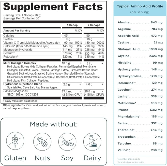 Ancient Nutrition Advanced Multi Collagen Protein Powder Hydrate, Mixed Berry, 30 Servings