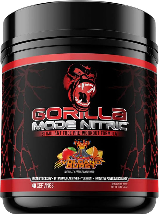 Gorilla Mode Nitric Upgraded Stimulant Free Pre-Workout – Best Tasting and Most Effective Stimulant Free Pre-Workout/Massive Pumps · Vasodilation · Power / 768 Grams (Volcano Burst)