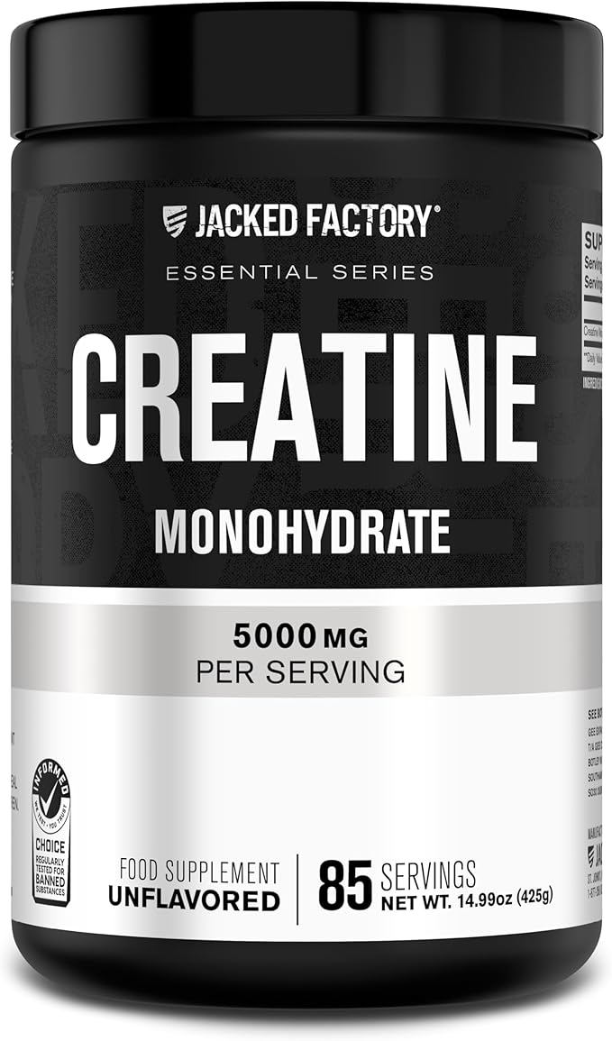 Jacked Factory Creatine Monohydrate Powder 425g - Creatine Supplement for Muscle Growth, Increased Strength, Enhanced Energy Output and Improved Athletic Performance 85 Servings, Unflavored