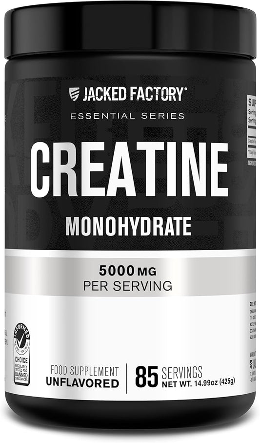 Jacked Factory Creatine Monohydrate Powder 425g - Creatine Supplement for Muscle Growth, Increased Strength, Enhanced Energy Output and Improved Athletic Performance 85 Servings, Unflavored