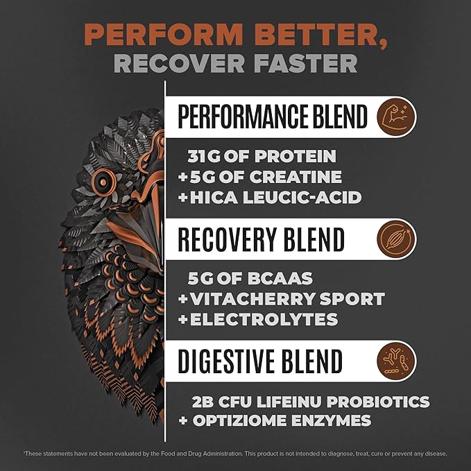 Falcon Performance Vegan Protein Powder, 31g Protein, 5g Creatine, 5g BCAA, Probiotics, Electrolytes, Pre Workout, Low Carb, Sugar Free & Dairy Free, Plant Based Chocolate Protein -19 servings
