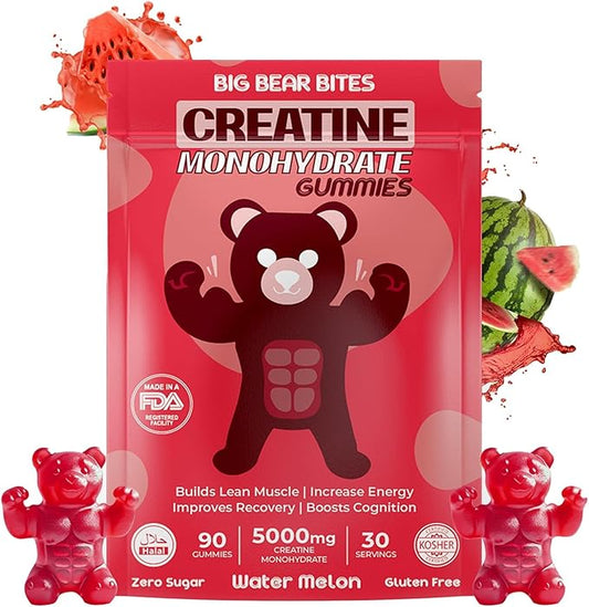 Creatine Monohydrate Gummies for Men & Women | 5000mg of Creatine Gummies per Serving | Sugar Free Gummies, Gluten Free & Halal | Pack of 90 Pre Workout Gummies for Muscle Recovery | Watermelon Flavor