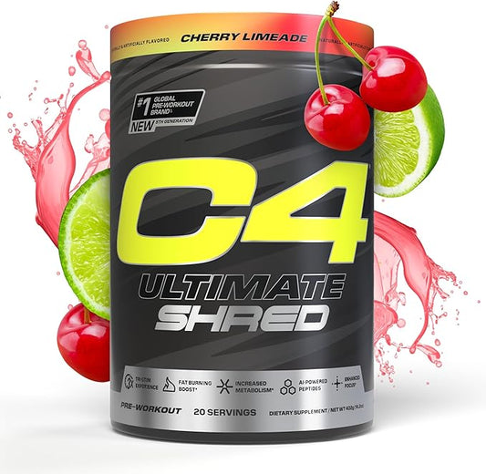 Cellucor C4 Ultimate Shred Pre Workout Powder, Metabolism Supplement with Cayenne Extract+300mg Caffeine+TeaCrine+Dynamine - Pink Lemonade, 20 Servings