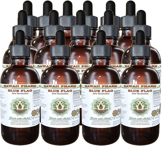 Blue Flag Alcohol-Free Liquid Extract, Organic Blue Flag (Iris versicolor) Dried Root Glycerite Hawaii Pharm Natural Herbal Supplement 15x4 oz