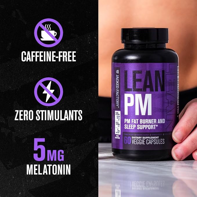 Jacked Factory Lean PM Night Time Fat Burner, Sleep Aid Supplement, & Appetite Suppressant for Men and Women - 180 Stimulant-Free Veggie Weight Loss Diet Pills