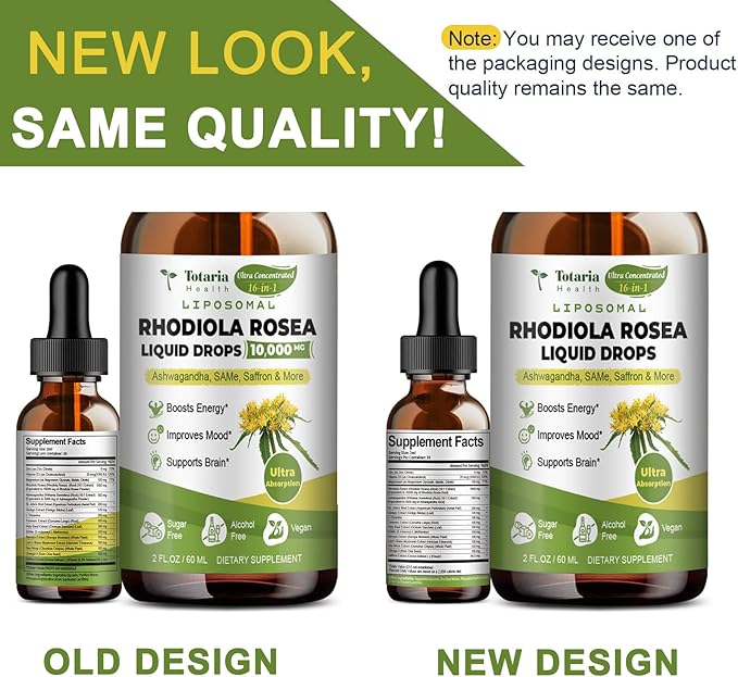 16-in-1 Liposomal Rhodiola Rosea Tincture, Ultra Strength Rhodiola Supplement w/Ashwagandha, Saffron, Magnesium, SAM-e, Rhodiola Rosea Extract Liquid Drops for Natural Relaxation, Mood, Energy