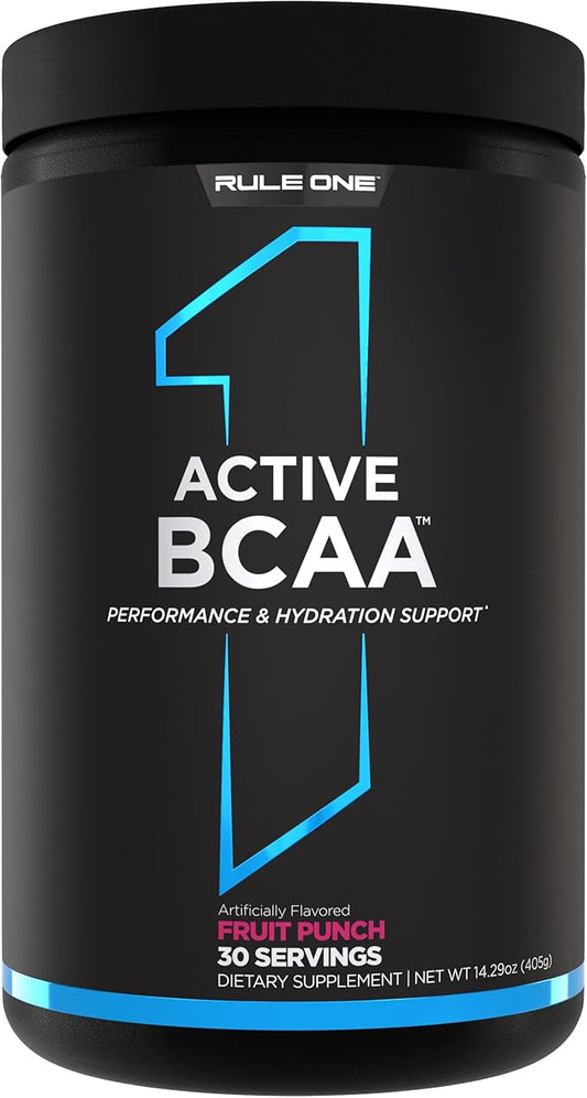 Rule 1 Active BCAA - Performance, Hydration, and Recovery Support with 5g BCAAs + Electrolytes, L-Glutamine, and Citrulline (30 Servings, Fruit Punch)