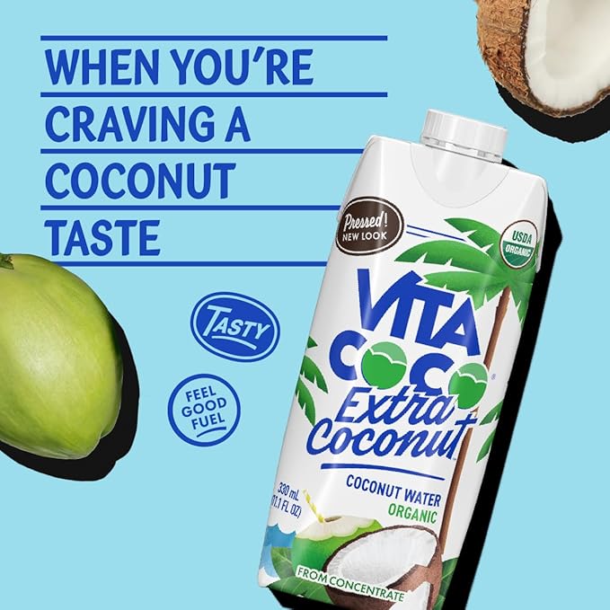 Vita Coco Organic Coconut Water, Extra Coconut | More "Coconutty" Flavor | Natural Electrolytes | Vital Nutrients | 11.1 Fl Oz (Pack of 12)