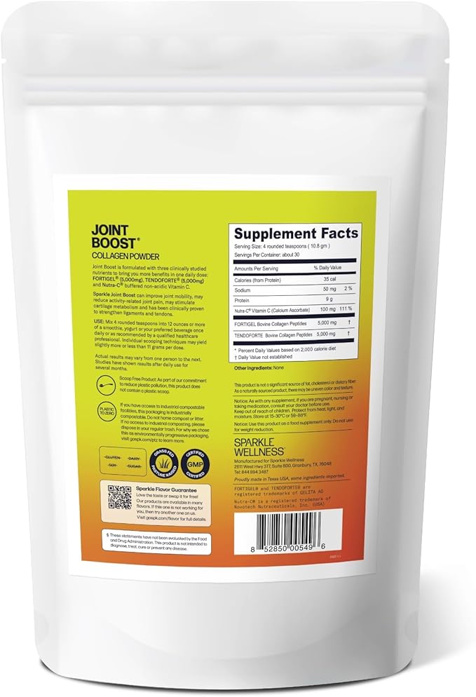 Joint Boost (No Flavor) [30-Serves] | Collagen Powder Supplement with FORTIGEL & TENDOFORTE Collagen Peptides & Calcium Ascorbate Vitamin C | Supports Joint Mobility
