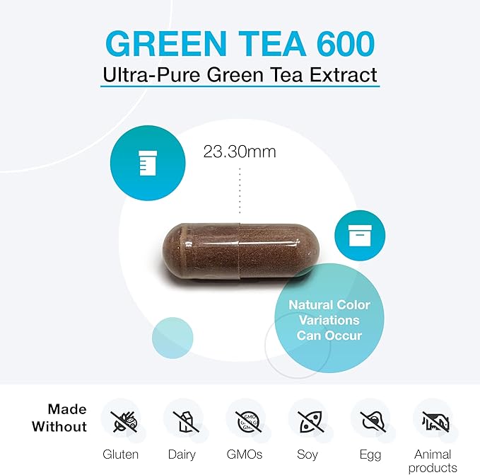 XYMOGEN Green Tea 600 - Ultra Pure Green Tea Extract Capsules - Immune Support Supplement - Supports Heart Health + Brain Health - Gluten Free, Vegan, Non GMO (60 Capsules)