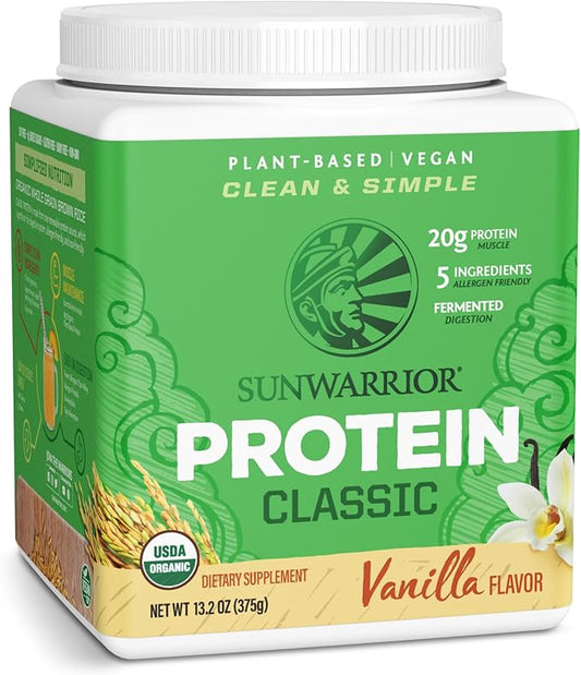 Brown Rice Protein Powder with Bcaa & Amino Acids Raw Rice Protein Shake Gluten Free Low Carb Dairy Free | Plant Based Classic Sprouted Brown Rice Protein Powder Vanilla 375g by Sunwarrior
