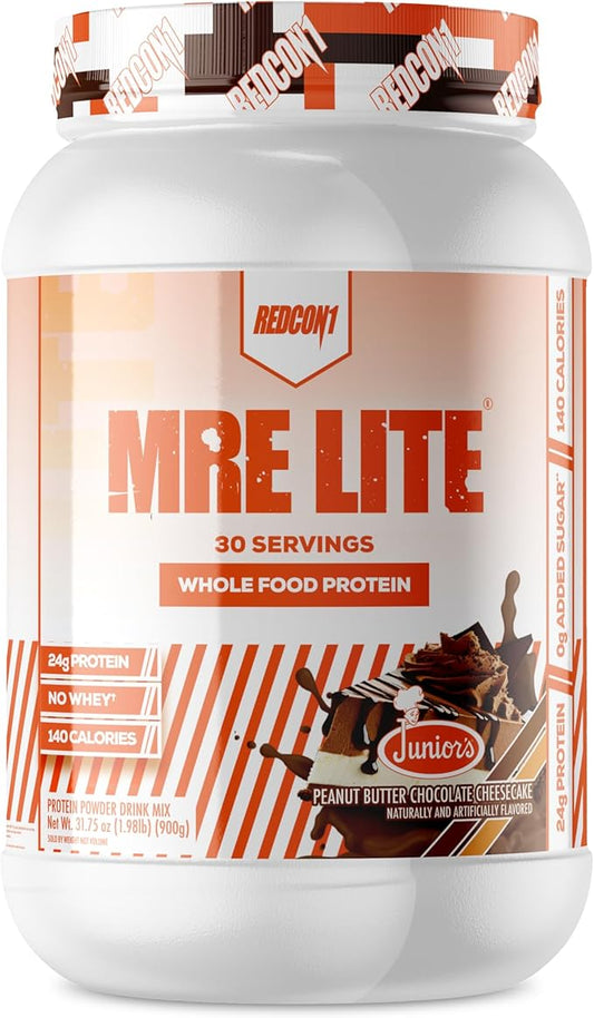 REDCON1 MRE Lite Whole Food Protein Powder, Juniors, Peanut Butter Chocolate Cheesecake - Low Carb, Whey Free Meal Replacement with Animal Protein Blends & MCT Oils - Easy to Digest (30 Servings)