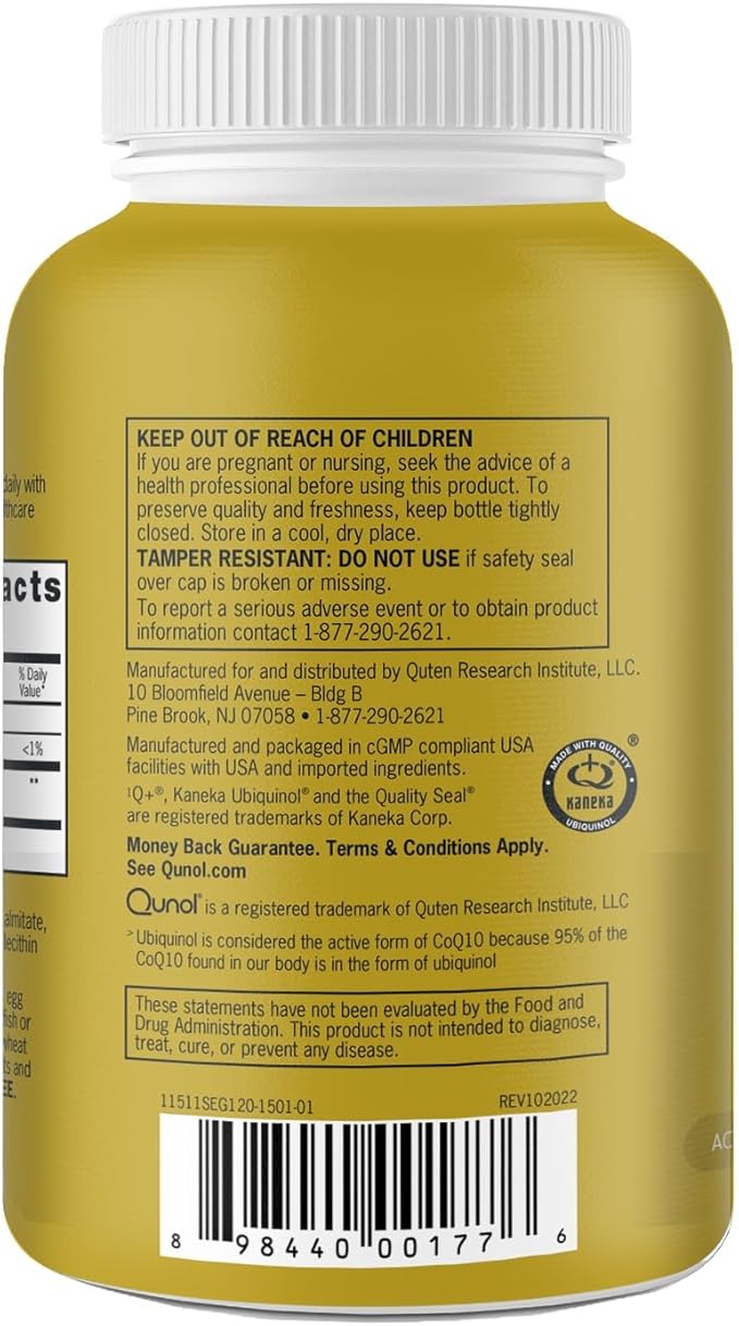 Qunol Ubiquinol CoQ10 100mg Softgels, Ubiquinol - Active Form of Coenzyme Q10, Antioxidant for Heart Health, Healthy Blood Pressure Levels, Beneficial to Statin Users, 120 Count