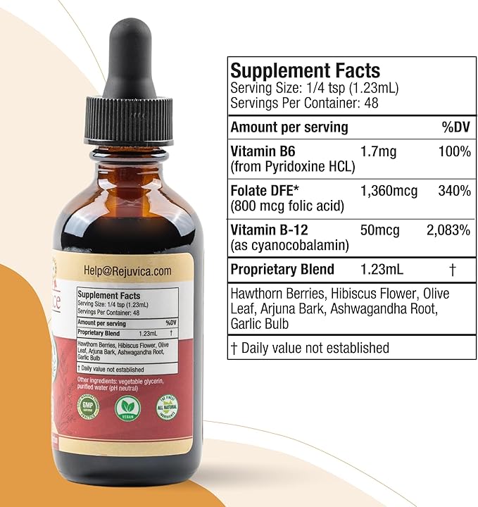 Rejuvica Health CardioVance - Heart Support Supplement - Liquid Delivery for Better Absorption - Hawthorne, Hibiscus, Arjuna, Olive Leaf & More!