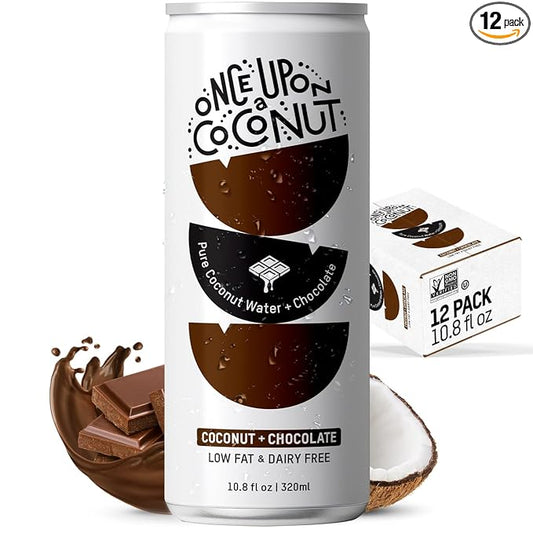 Once Upon a Coconut Chocolate Coconut Water - Low-Calorie, All-Natural Drink with Electrolytes - Non-GMO, Gluten-Free - Pack of 12 Cans (each 10.8 fl oz)