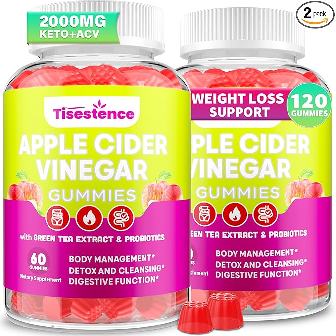 Apple Cider Vinegar Gummies, Keto ACV Gummies for Women and Men, Apple Cider Vinegar Supplement with Green Tea Extract, Probiotic for Detox Cleanse, Metabolism, Energy & Digestive Health, 120 Counts