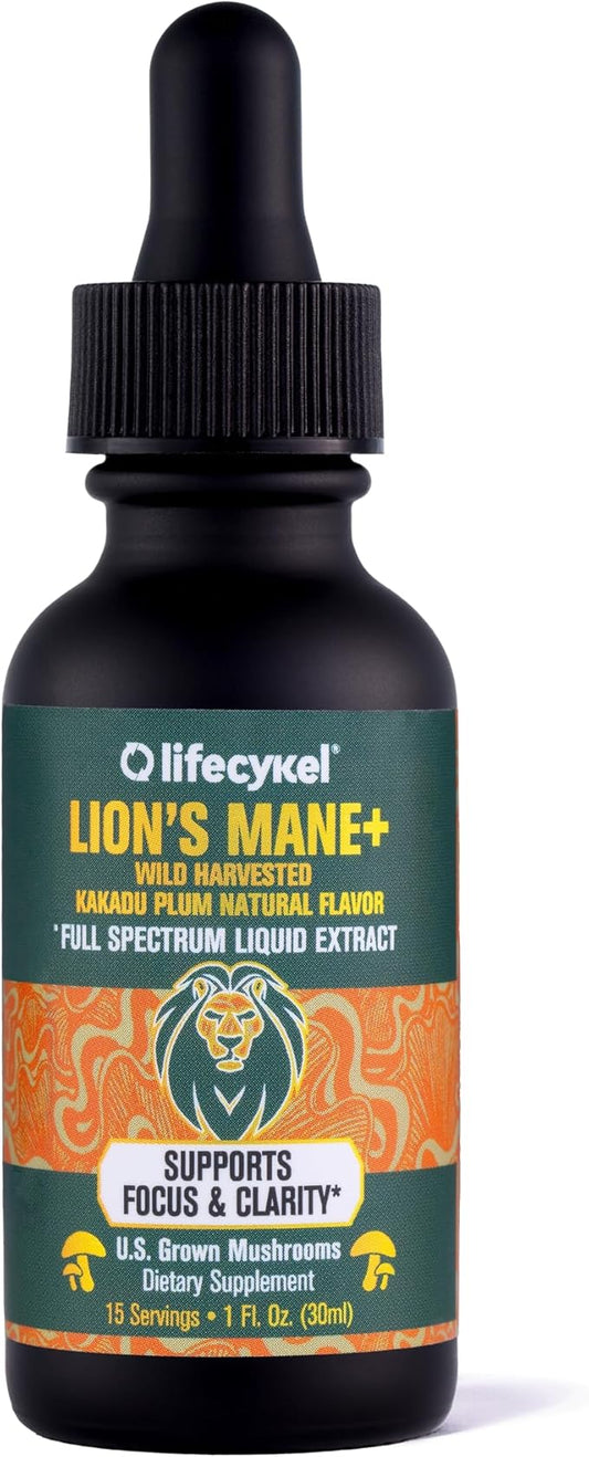 Lifecykel - Lion's Mane Mushroom Extract with Kakadu Plum - Brain Booster Nootropic for Memory, Focus & REM Sleep - Non-GMO, Organic Mushroom Tincture - 1 Fl Oz (15 Servings)