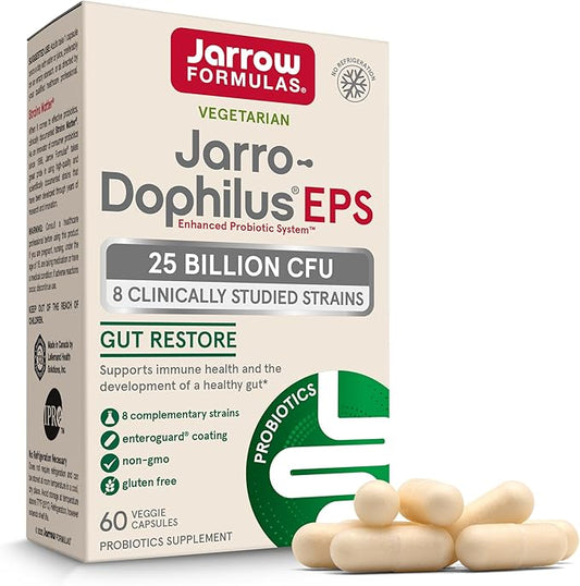 Jarrow Formulas Probiotics for Women and Men Digestive Health - Probiotic Nutritional Supplements, Gut Health, 25 Billion CFU, Jarro-Dophilus, 60 Capsules, 60 Day Supply