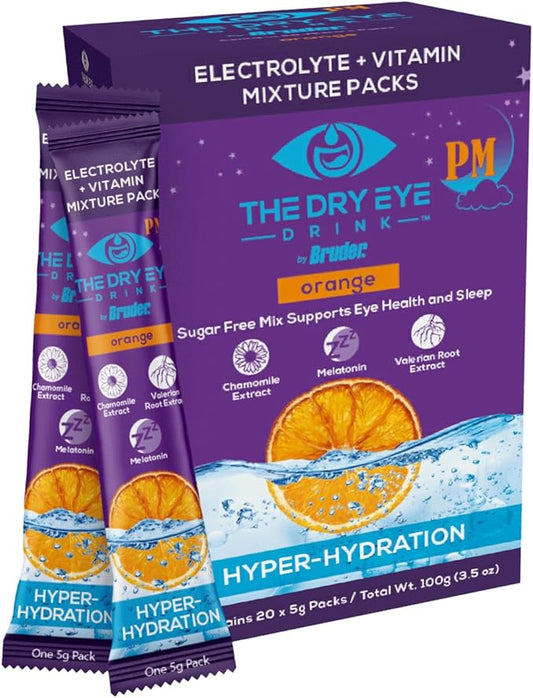 l Ultimate Hydration for Dry Eyes l Sugar-Free Electrolyte Powder Packets l Blended with Vitamins, Green Tea, Turmeric, Taurine, and DHA l 5g x 20 Packets (Orange PM)