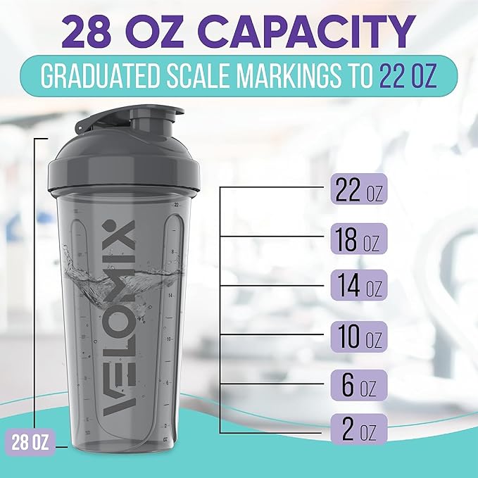 -2 Pack- 28 oz Protein Shaker Bottles for Protein Mixes - 2x Wire Whisk | Leak Proof Shaker Cups for Protein Shakes | Protein Shaker Bottle Pack | Shakers for Protein Shakes-Gray&White