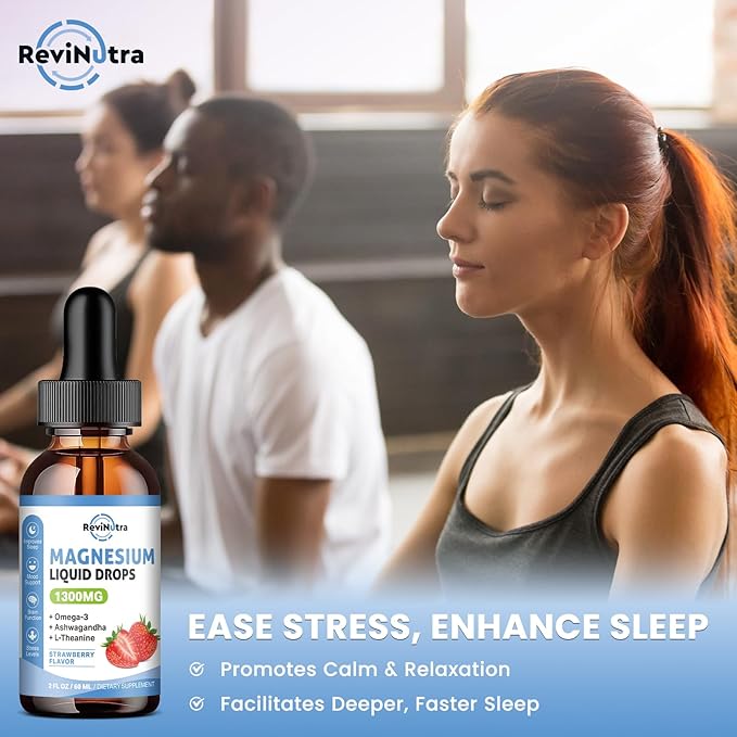 2 Pack Liquid Magnesium Glycinate Drops with Taurate & Citrate, Calm Magnesium with Omega3, L-Theanine, Potassium, Ashwagandha, Vitamin for Sleep, Muscle, Immune Health, Sugar-Free Strawberry Flavor