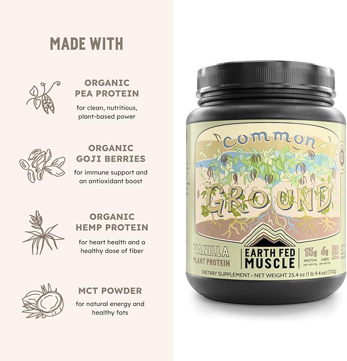 Earth Fed Muscle Common Ground Vanilla Vegan Protein - Soy Free, Gluten Free, 30 Servings