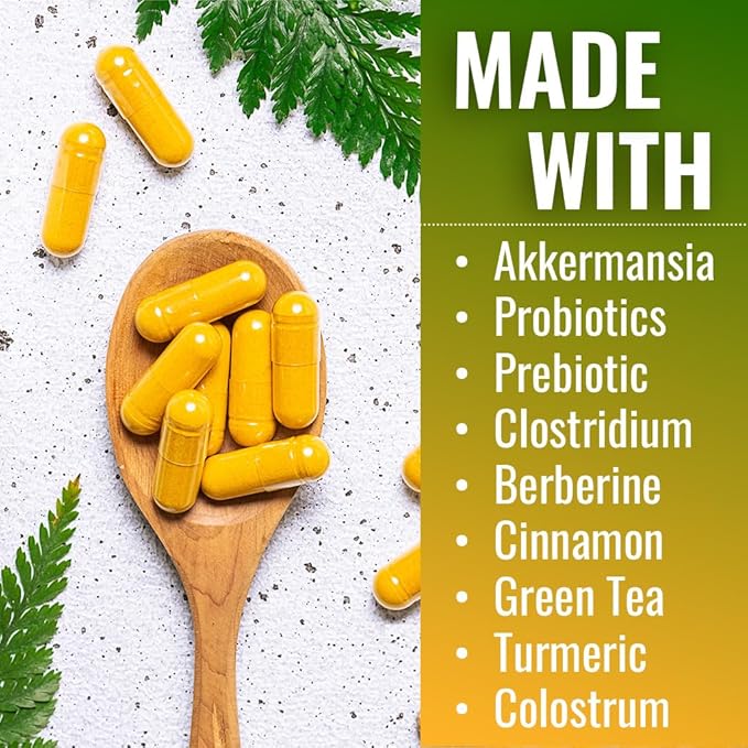 Vitamatic GLP-1 Support Supplement for Men & Women 60 Capsules - Made with Akkermansia, Probiotics, Prebiotic, Clostridium, Berberine, Cinnamon, Green Tea, Turmeric & Colostrum