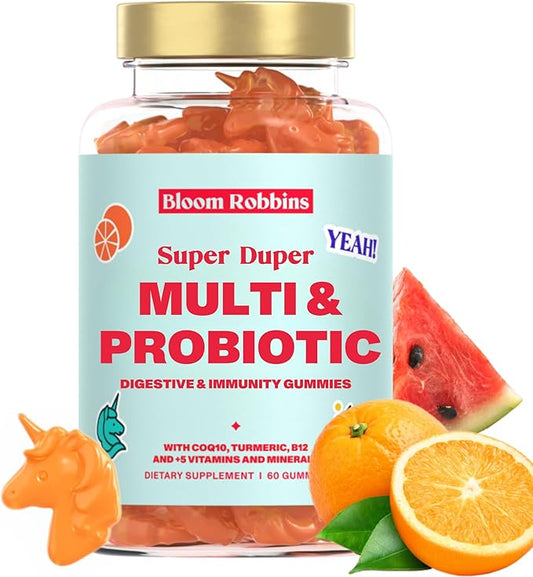 Probiotic Gummies - Fiber Gummie for Adults and Probiotics Digestive Health Gummies for Women with Turmeric Root Extract - Non-GMO Vegan Vitamins