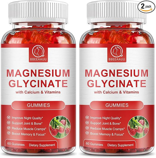 2 Pack Magnesium Glycinate Gummies for Women & Men - Calcium Gummies, Magnesium Supplement Complex with Malate, Potassium - Sugar Free