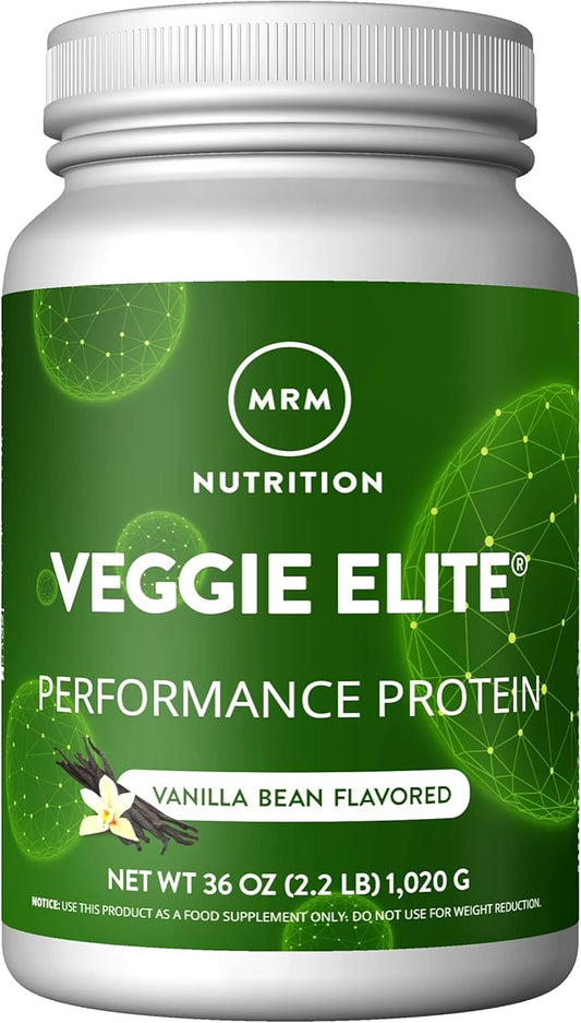 MRM Nutrition Veggie Elite Performance Protein | Vanilla Bean Flavored| Plant-Based Protein| Easy to Digest | with BCAAs| Vegan + Gluten-Free | Clinically Tested| Digestive enzymes | 30 Servings