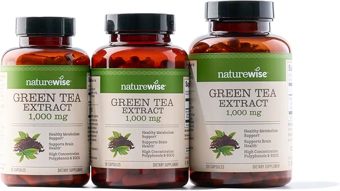 NatureWise Green Tea Extract Capsules 1000 mg - 50% EGCG & 98% Polyphenols - Extra Strength Antioxidants for Heart Health and Energy - Vegan, Gluten Free, Non-GMO - 60 Count[1-Month Supply]