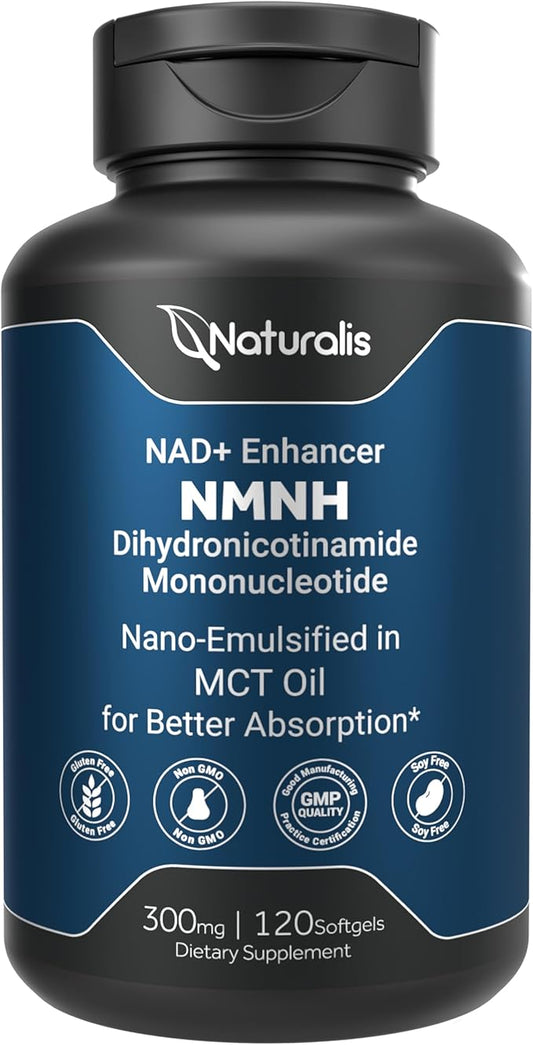 NMNH (Dihydronicotinamide Mononucleotide) 300mg Per Serving - May Better Enhance NAD+ Levels & Support - Nano Emulsified in MCT Oil for Better Absorption - 120 Softgels