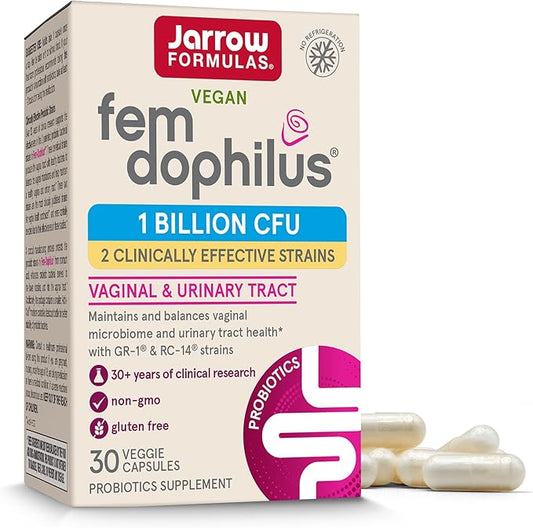 Jarrow Formulas Fem-Dophilus Probiotics 1 Billion CFU With 2 Science-Backed Strains, Dietary Supplement for Vaginal and Urinary Tract Support, 30 Veggie Capsules, Up to a 30 Day Supply, Shelf-Stable