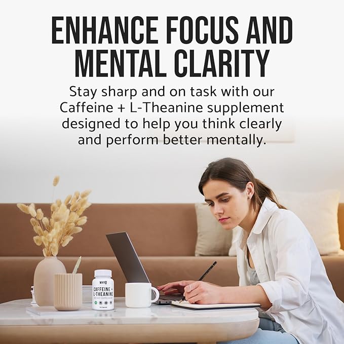 WHYZ Caffeine Pills with L-Theanine, 120 Capsules, Nootropic Stack Energy Pills, Energy Vitamins for Sustained Energy Focus & Cognitive Function, L Theanine Caffeine Energy Supplements for Women & Men